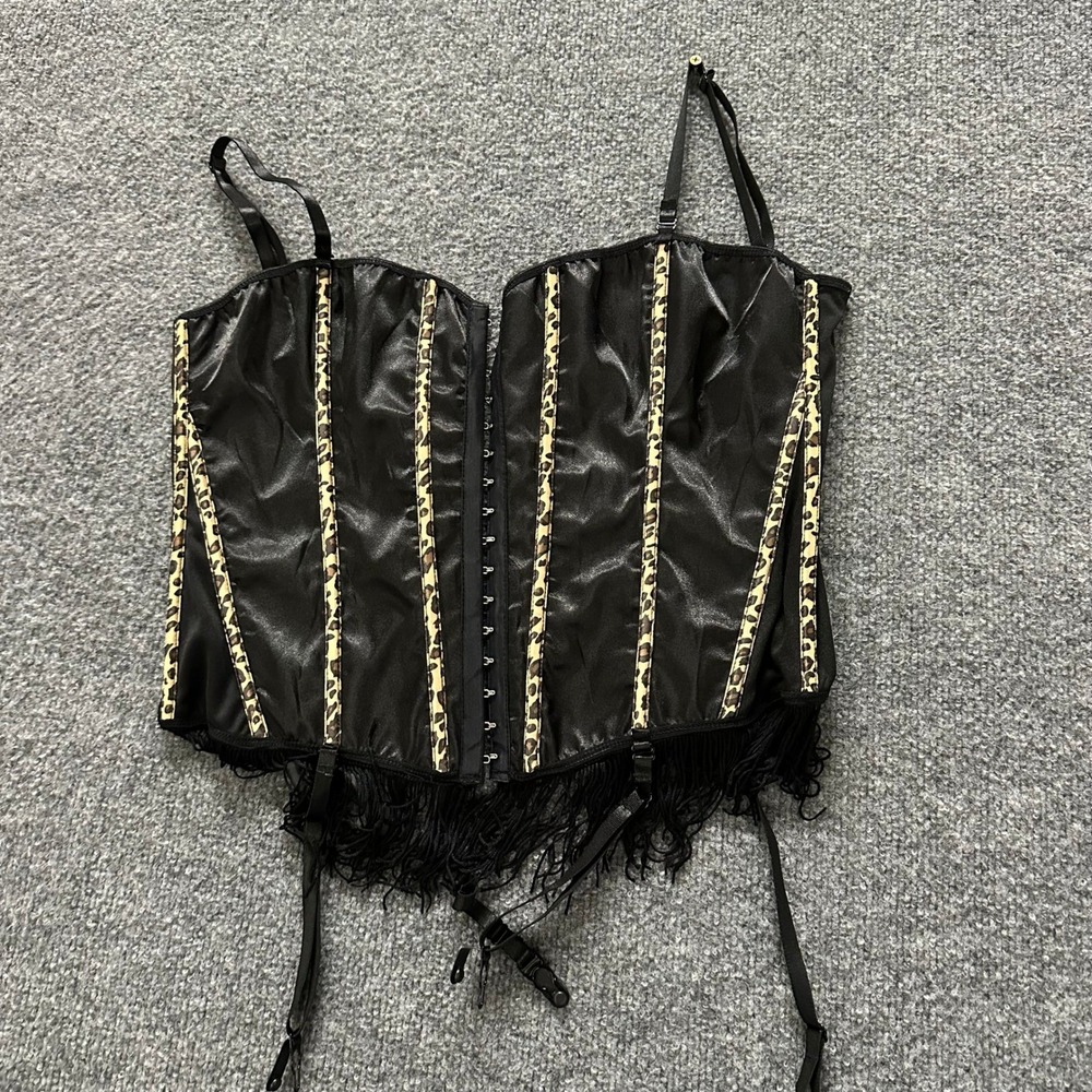 Unbranded Corset Top Womens Size S Black Leopard Print Fringe Garter Burlesque